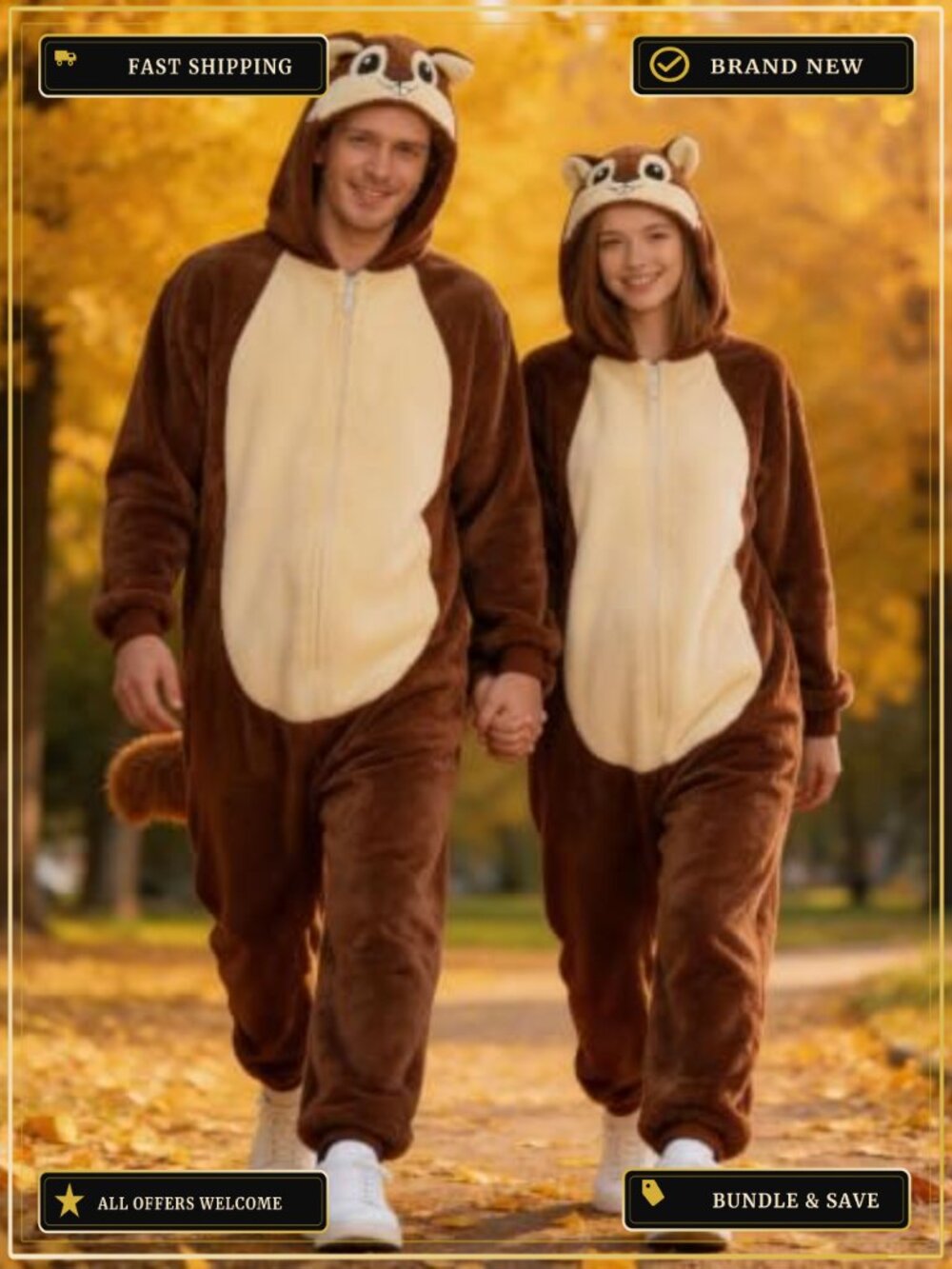 Squirrel Onesie Adult Unisex Flannel Animal Costume Halloween Cosplay - Picture 2 of 6